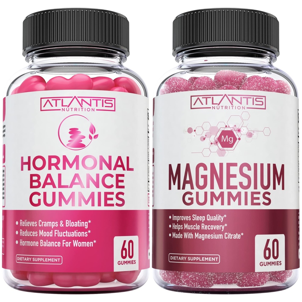 激素平衡剂和肌肉硬化剂的磁胶,PMS Gummys Alevate Bloating & Mood Swings, 镁帮助防止硬化剂和推动肌肉恢复 - 60 Vegan Gummys Per Bottle