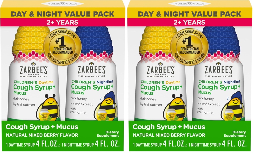 Zarbee's Children's Honey Cough Syrup + Mucus Day & Night 值包, Daytime & Nighttime Toddler Cough Syrup, Dark Honey, Ivy Leaf 提取器, Chamomile, Mixed Berry Flavor, 4 Fl Oz, (第4页)
