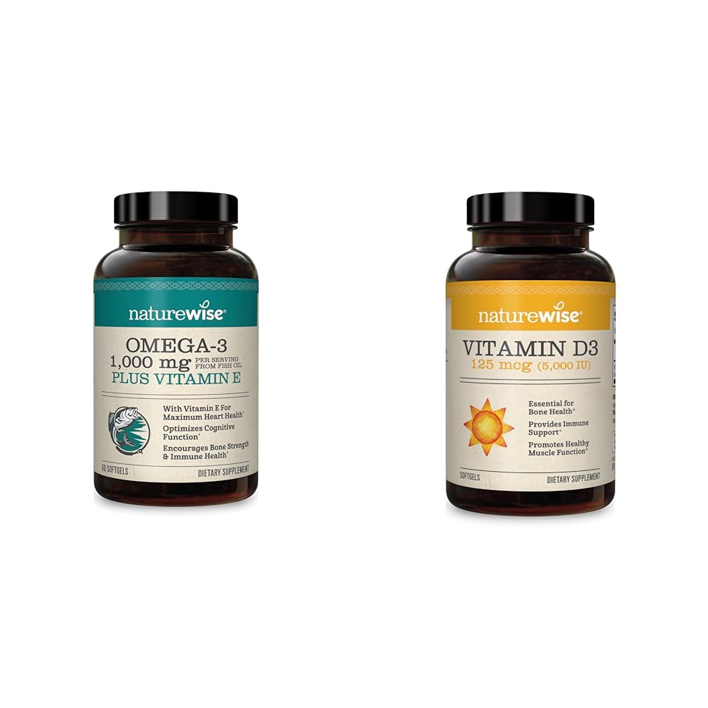 NatureWise High-Potency 1000mg Omega 3 配有 600mg EPA, 400mg DHA, & Vitamin E & Vitamin D3 5000iu(125mcg) 1年健康肌肉功能供应