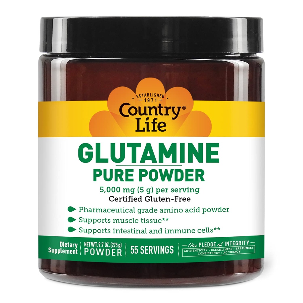 乡村生活Glutamine纯粉剂 - 5000mg L-Glutamine - 肌肉组织,Gut健康,免疫支持 - 无Gluten - 无认证 - 理想的前期/后期工作氨基酸补充剂,55 services, 9.7oz