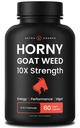 NutraChamps Horny Goat Weed, 1000mg Epimedium Energy Supplement, 10X 强Icarin, Ginseng, Tribulus & Maca Pills for Women & Men, 增强对黑辣椒的吸收, 60 Vegan Capsules