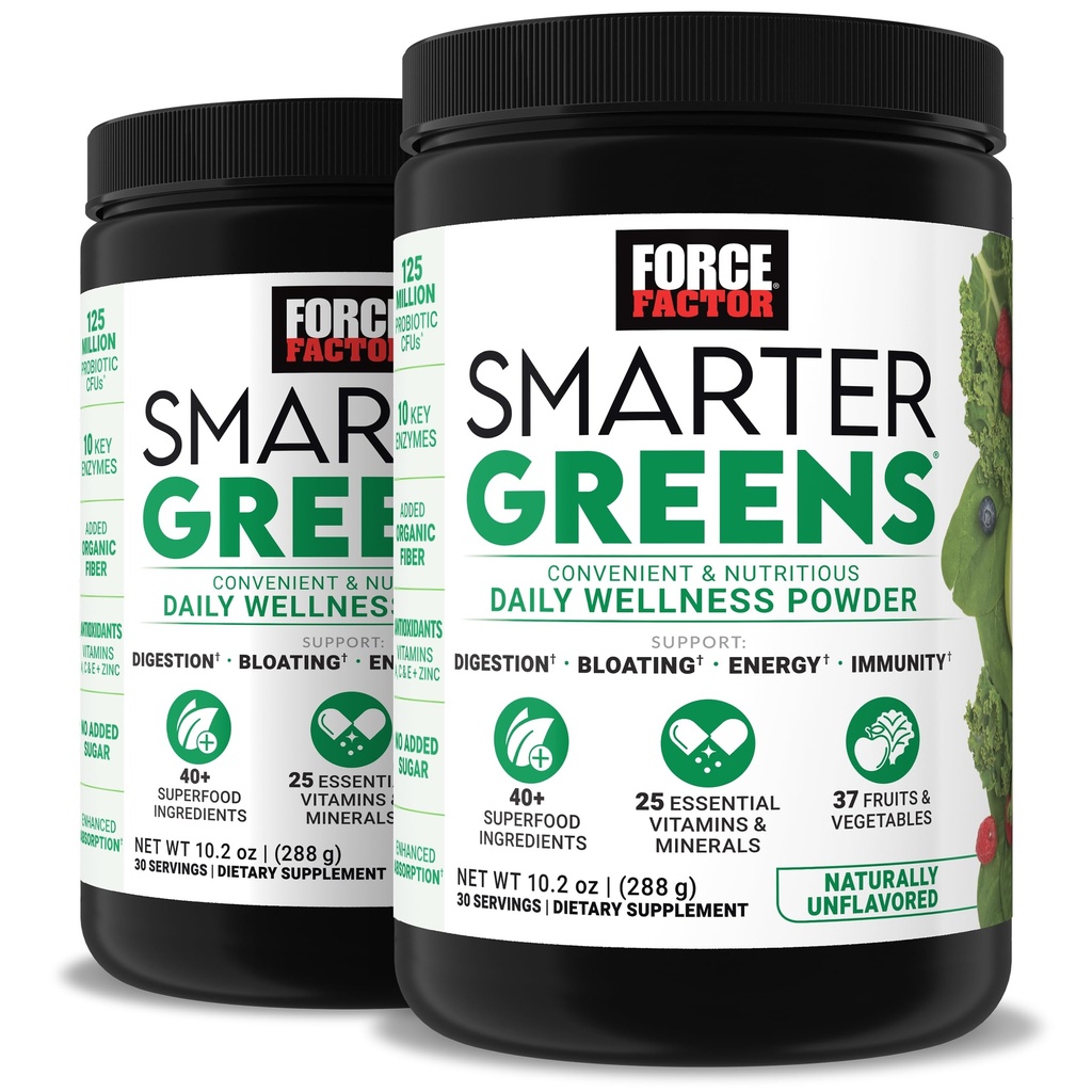强力因素 Smarter Greens Daily Wellness Pack 2-Pack 支持能源,豁免和文摘,超食品绿皮粉加维生素,矿物与Probiotics, 不受欢迎,60种服务