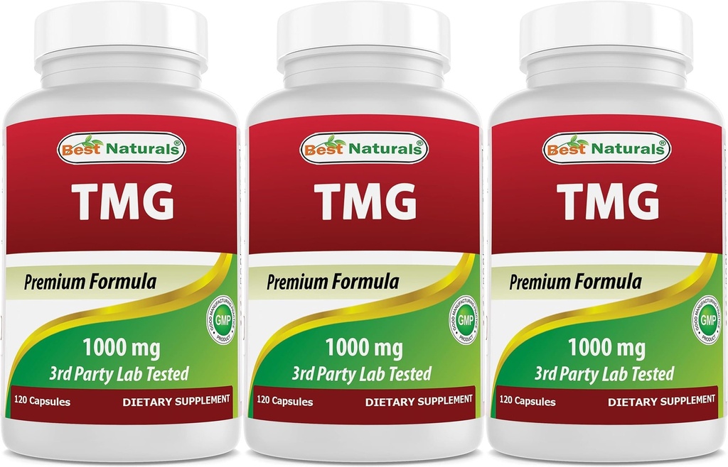 最佳天然物 TMG 三甲基甘化(作为Betaine Anhydrous) 1000 mg 作用 - 120 capsules - 健康同位素水平与甲基化支持(120个计数(3包))
