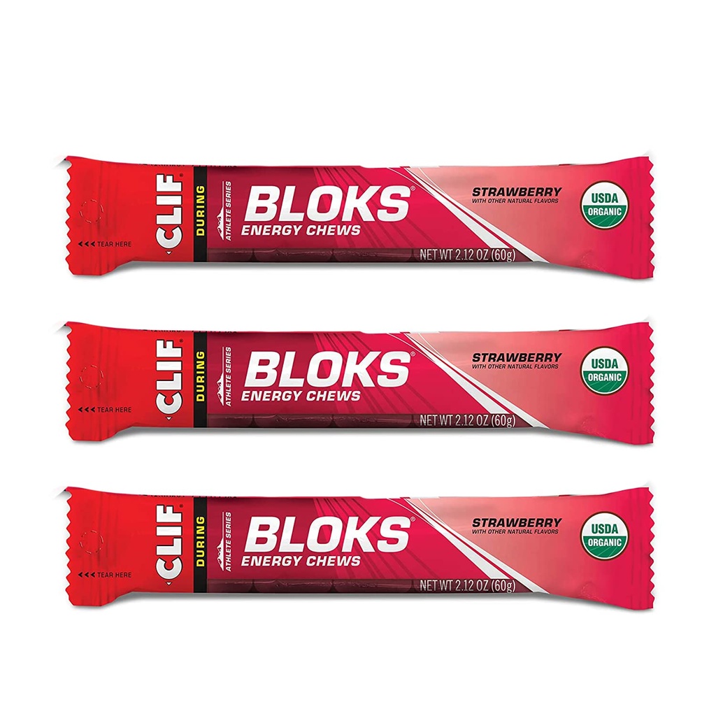 CLIF BLOKS - 能量厨师 - 草莓 - 非GMO - 工厂食品 - 自行车和奔跑式工作小吃快速燃料(2.1 Ounce Packet, 3 Counter)