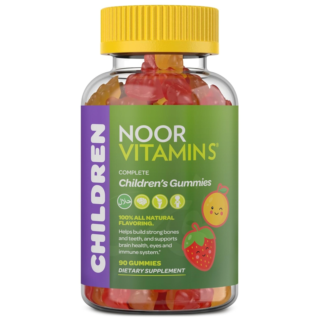 Halal Vitamins,Kids Vitamins,Kids Multivitaminies Noor Vitamins:儿童维生素C,D3和锌豁免,B6 B12能源. 非GMO、Halal Gummys -- -- 90名儿童用Gummy维生素