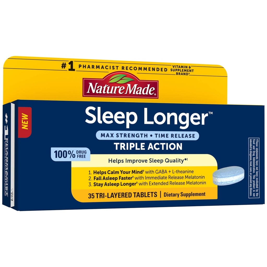 自然使睡眠更长,Melatonin 10mg 时间释放 Tri-Layer 板块, 帮助提高睡眠质量, Fall Asleep更快, Stay Asleep Longer, L-Theanine 和 GABA 帮助平静你的心灵, 35 板块