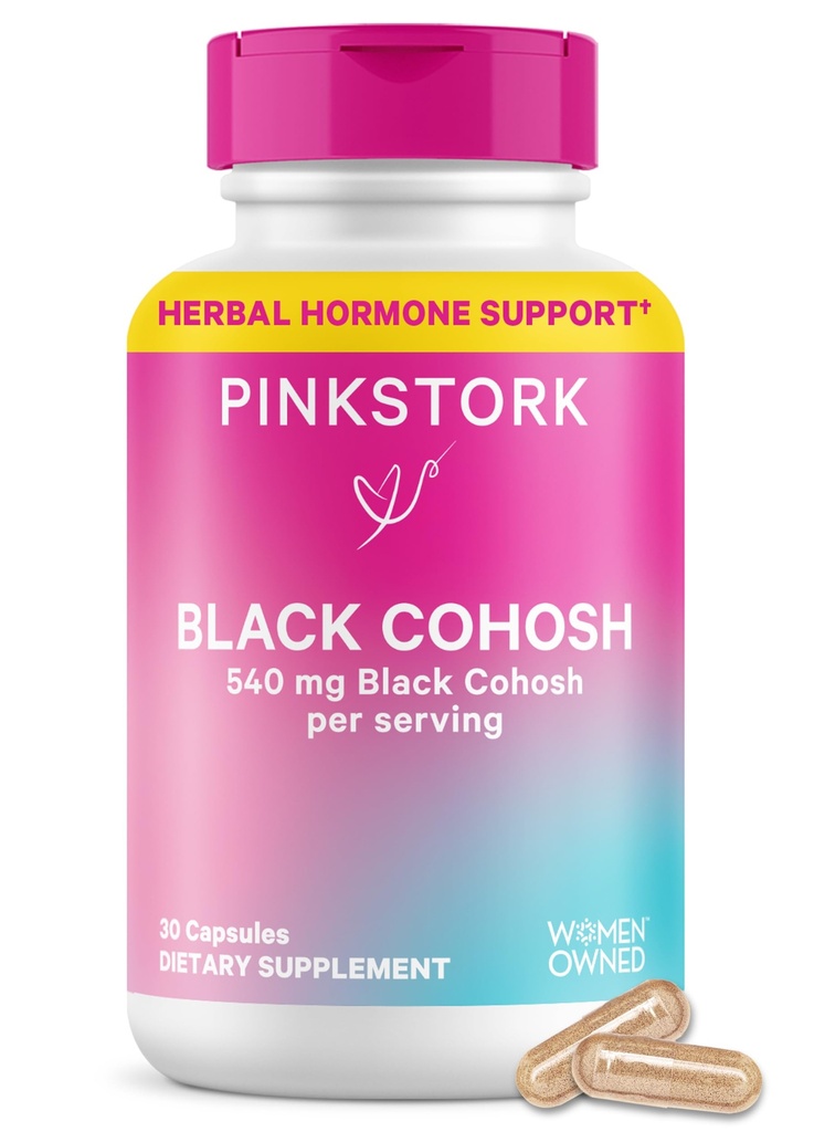 Pink Stork Black Cohosh 女性补充剂 - 540 mg纯黑Cohosh perimenopause, 更年期支持 - 30 Capsules