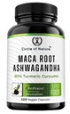 Maca Root, Ashwagandha Root 提取器,带有Turmeric Crucumin和Bioperine的男女卡普勒斯