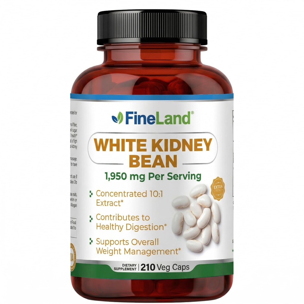FineLand White Kidney Bean 摘录 10:1 – 19,500 mg equivalent per service, 210 Vegan Capsules – 支持碳代谢和消化舒适 – 非GMO,美国制造