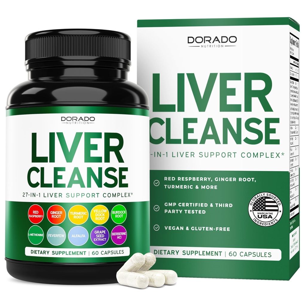 Liver Cleanse Detox & Reference (27 in 1 Formulament - Milk Thetle, Dandelion Root, Turmeric, Artichoke Except & More) - 解毒Cleanse 补充, 对成年人的liver支持, Vegan - 60 Capsules