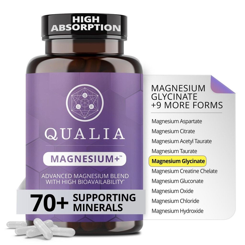Qualia Magnesium + + + 博士-编译. Premium公式 QQ 高生物利用率 10种形式的镁和70+ 矿物 QQ 放松的Mood,休息的睡眠,锻炼的回收