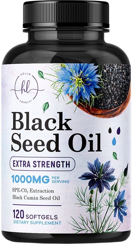 黑籽油软胶 1000mg - Premium Nigella Sativa 黑籽,纯天然黑胶种子油和抗氧化剂,用于皮肤和免疫支持 - 非转基因O,在美国的瓶装 - 120 软胶