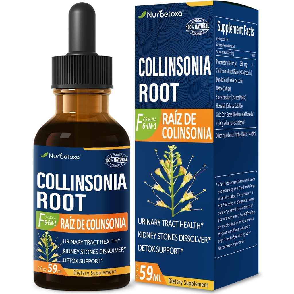 Collinsonia (Stone Root) Drops for Urinary Tract Health, Natural Herbal Form Supplement w/Stone Breaker Chanca Piedra 提取支持肾上腺石溶解和解毒清洁剂。 2oz