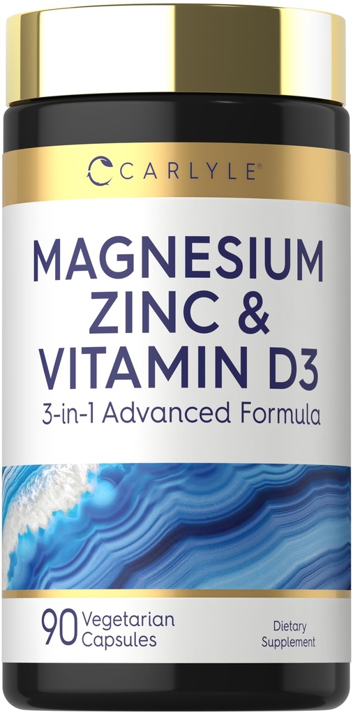 Carlyle Magnesium Zinc 和维生素D3 → 90 Capsules → 3-in-1 高级公式 → 蔬菜、非GMO 和 Gluten Free