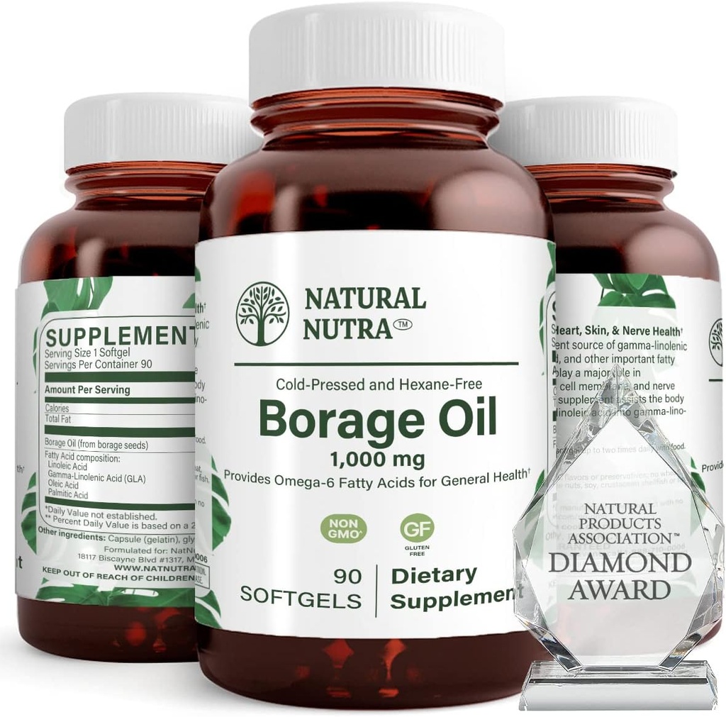 Natural Borage Oil Supplement – 富含Gamma-linolenic Acid(GLA),A Potent Omega-6 支持皮肤,Nerve,以及联合健康90软胶的必需脂肪酸.