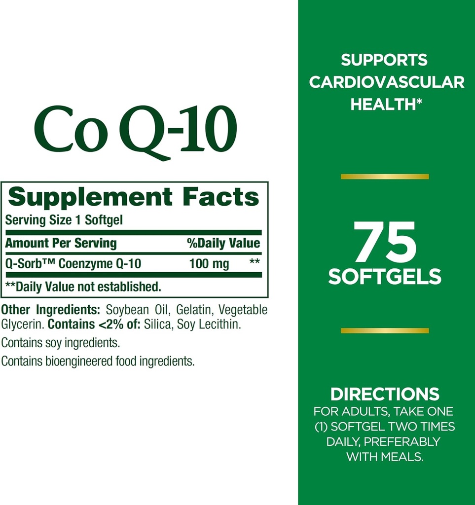 自然的丰盛CoQ10,支持心脏健康,饮食补充,100mg,75 Softgels (Pack of 2).