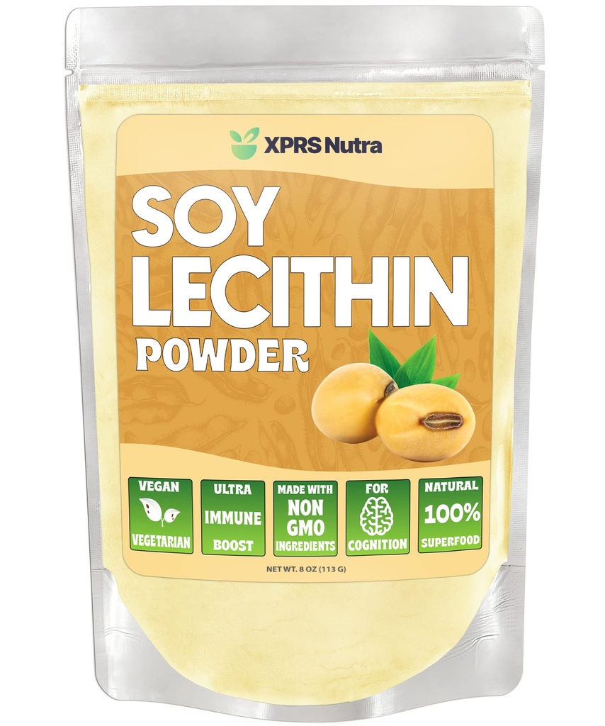 XPRS Nutra Soy Lecithin 粉末食品级脂肪乳化剂 - 适合烹饪,烘焙和更多 - Vegan 友好的豆类 Lecithin 粉末烹饪援助(8 Ounce)