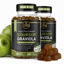 Soursop Leaves & Soursop Fruit Gummys - 3000mg Soursop 摘录 - 2 Pack Graviola 补充 - Soursop 水果和叶片 - 120ct - 无糖 - Gluten Free - 非GMO - Vegan 友好