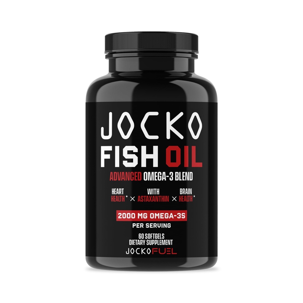Jocko Fuel Omega 3 Fish Oil Supplement 2000mg - Burpless Fatty Acid Supplement, Wild Caught, 强抗氧化剂与 Astaxanthin(60 Capsules)