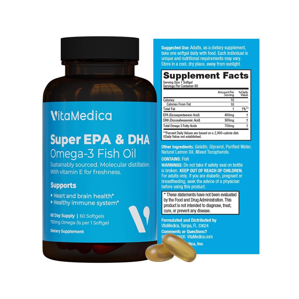 高概率,超级环保局/DHA 鱼油 750毫克基本欧米茄-3脂肪酸 | EPA & DHA |心脏健康,脑健康,免疫系统健康