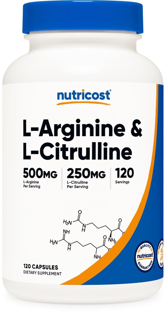 营养成本 L-Arginine L-Citrulline 综合体 750mg, 120 capsules - 非 GMO