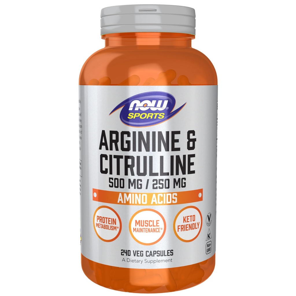 NOW 运动营养,Arginine & Citrulline 500 mg/250 mg,氨基酸,240 Veg Capsules