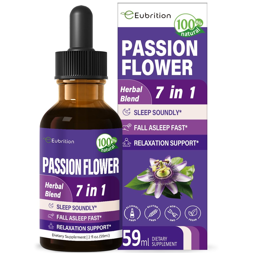 Passion Flower Liquid Drops for Sleep Support, Natural Herbal Formula with Valerian Root Chamomile 提取支持睡眠 声音和放松. 生物利用率高