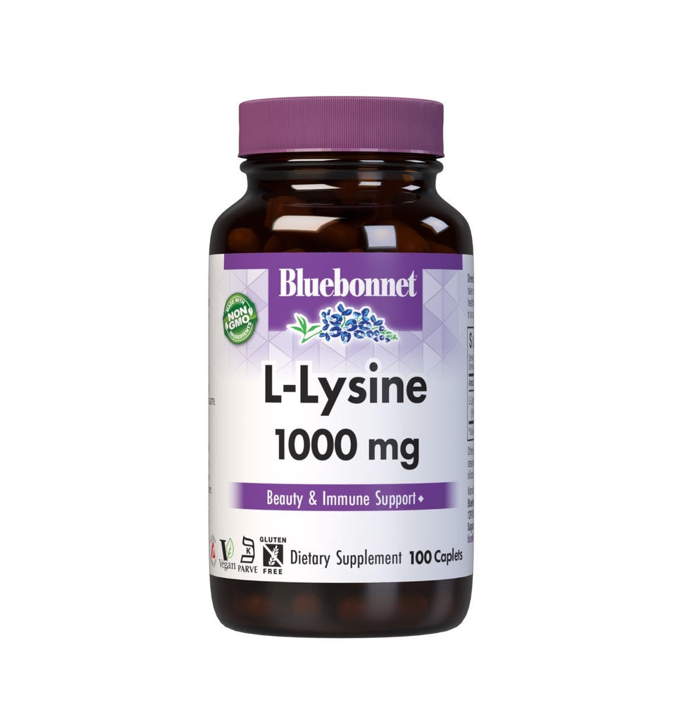 BlueBonnet L-Lysine 1000mg 基本氨基酸补充剂 - Immune & Collagen 支持女性和男性补充剂 - 非GMO, Vegan & Gluten-free - 1000 mg L L L Lysine per service - 100 caplets