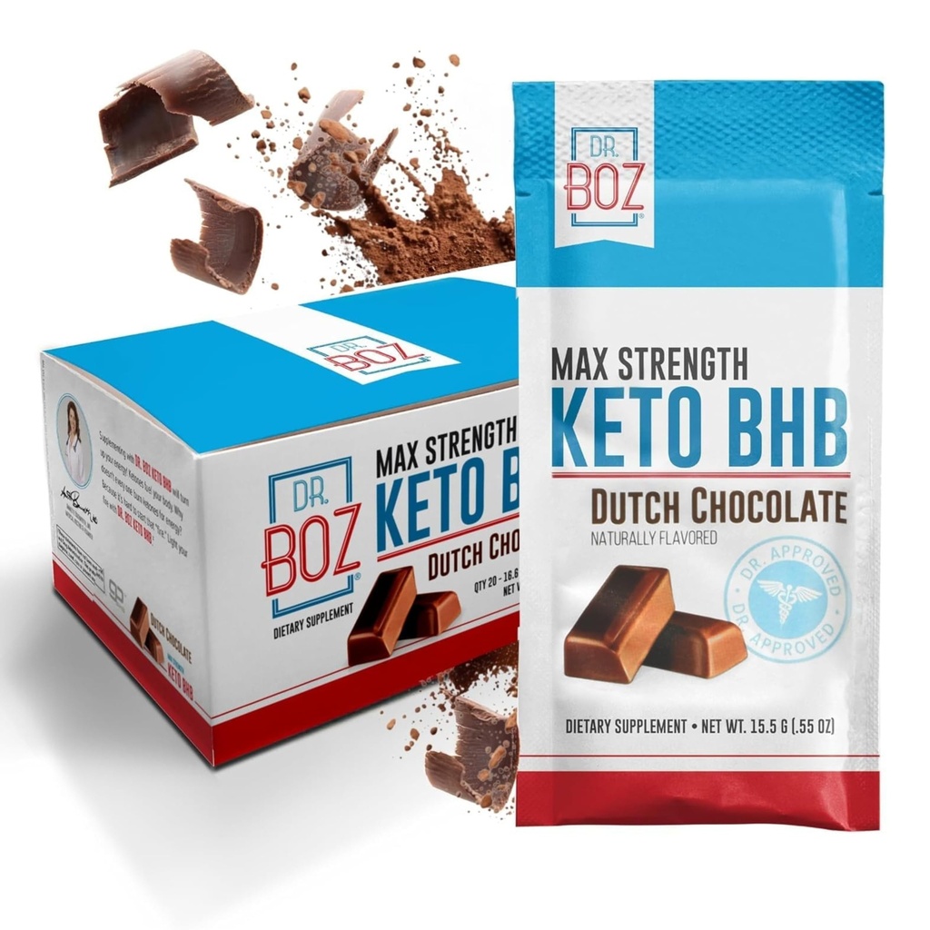 Boz博士 - Keto BHB粉末 - 荷兰巧克力, 20 Sachets - 增加能量和减少刮伤 - Max 强健饮食补充 - 美国制造 - 11.7oz(332g)