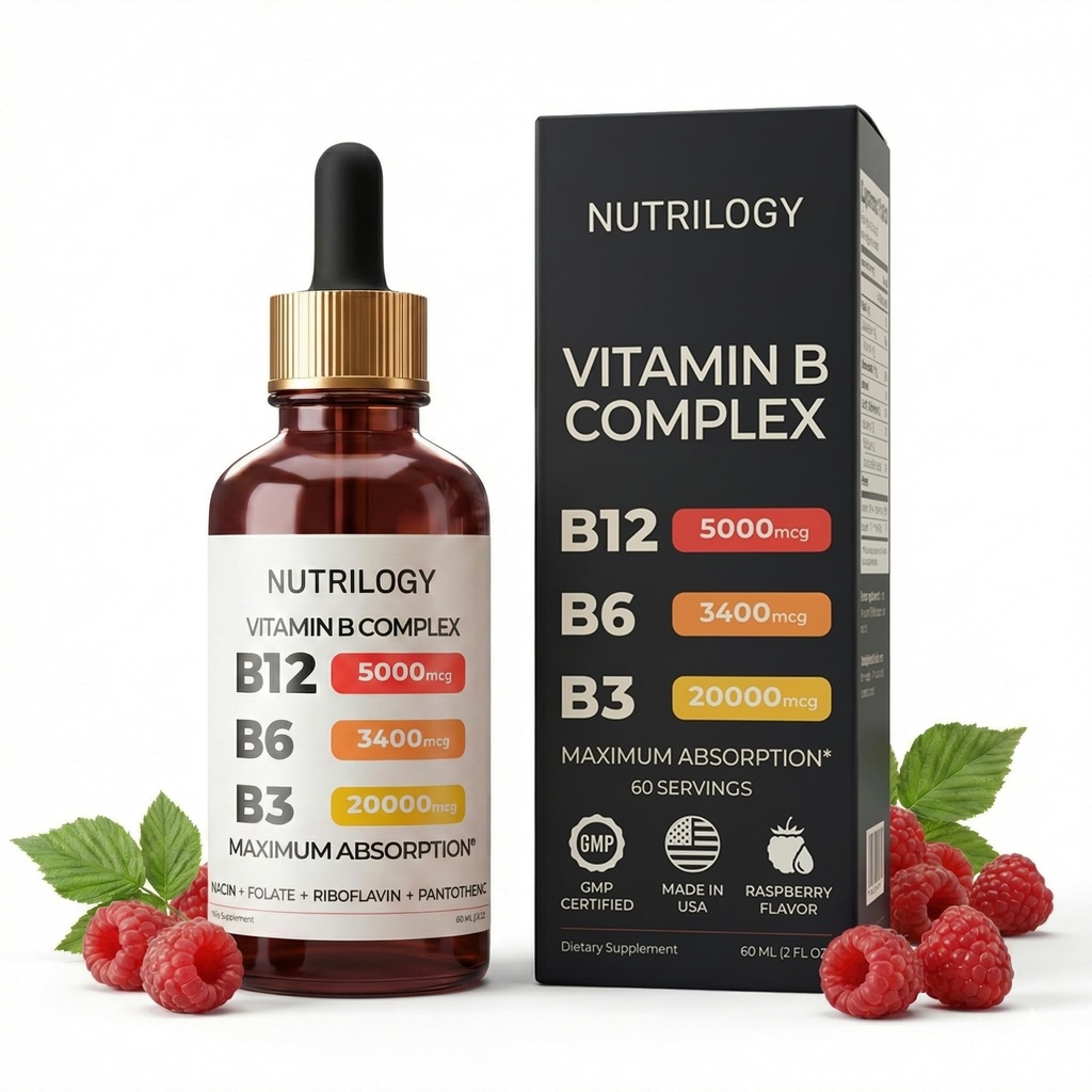 男女维生素B复合剂-Riboflavin B2,B3,B5,B6,B12 → B-复合补充剂-神经疼痛,能量,大脑和心脏支持-美国制造,60种服务