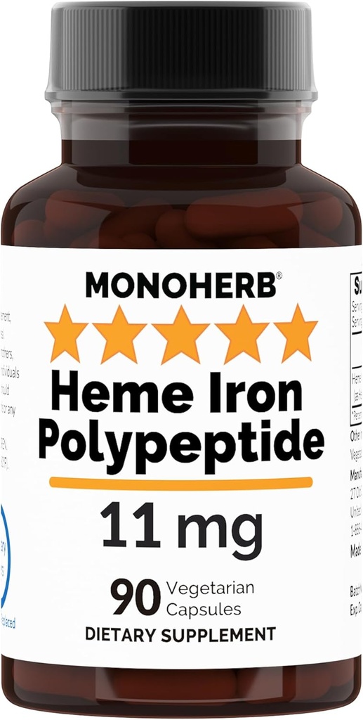 Heme 铁多肽 11 mg - 90 植物胶囊 - 铁辅体