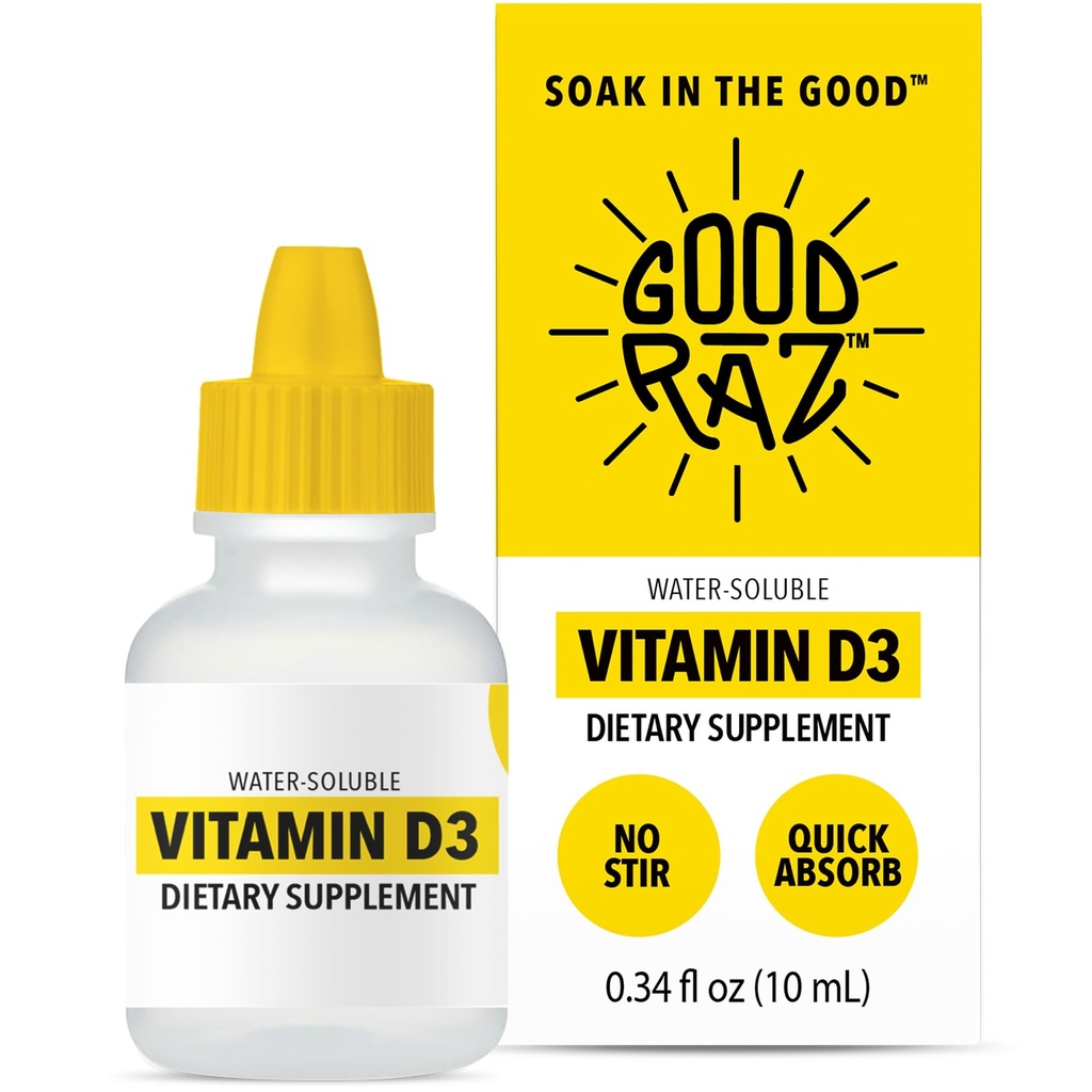 成人维生素D3 滴水 4-月供应 – 水溶液 维生素D,Non-GMO,Kosher 补充剂 – 易吸,无 Stir,Flavorless D3 食品或饮料液体