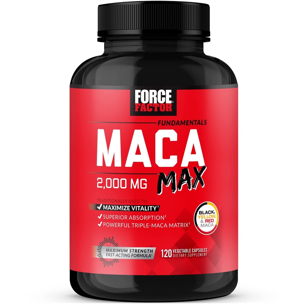 强制因子 Maca Max, Maca Root Capsules 最大化生命力和性能, 由 Black Maca, Red Maca, & Yellow Maca Powder, Maca Root Powder, 2000mg, 120 Capsules 制成