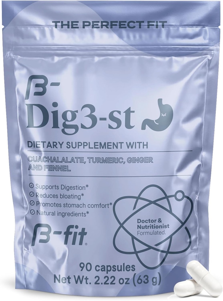 B-FIT 消化草药补充剂 - 姜根,涡轮,芬内尔和Cuachalalate - 60 Capsules - 100% 易消化和胃的自然公式 - 食前使用