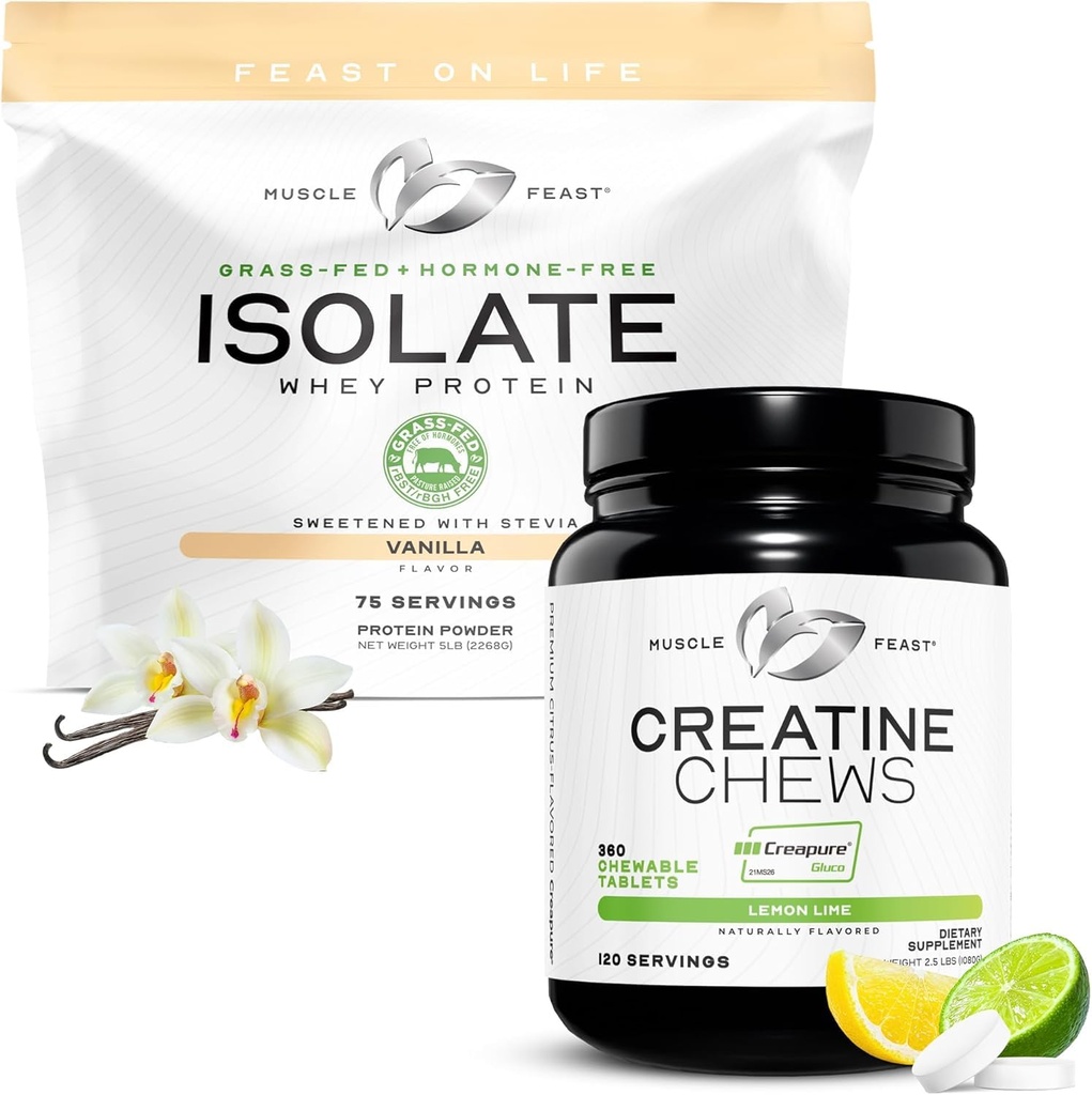 肌肉单质糖 + Creatine Candy Bundle: 1 Whey 蛋白质单质糖(Vanilla, 5lb) + 1 Creatine Candy(Lemon Lime, 360) + Premium 补充品, 蔬菜, Gluten Free