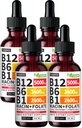 (4包) 维生素B12和B6液滴,B12 亚语维生素B复合体 - B12 维生素5000mcg - B12 甲基Cobalamin for Energy, Brain, and Heart Supports 27,200mcg, Raspberry, 80 services
