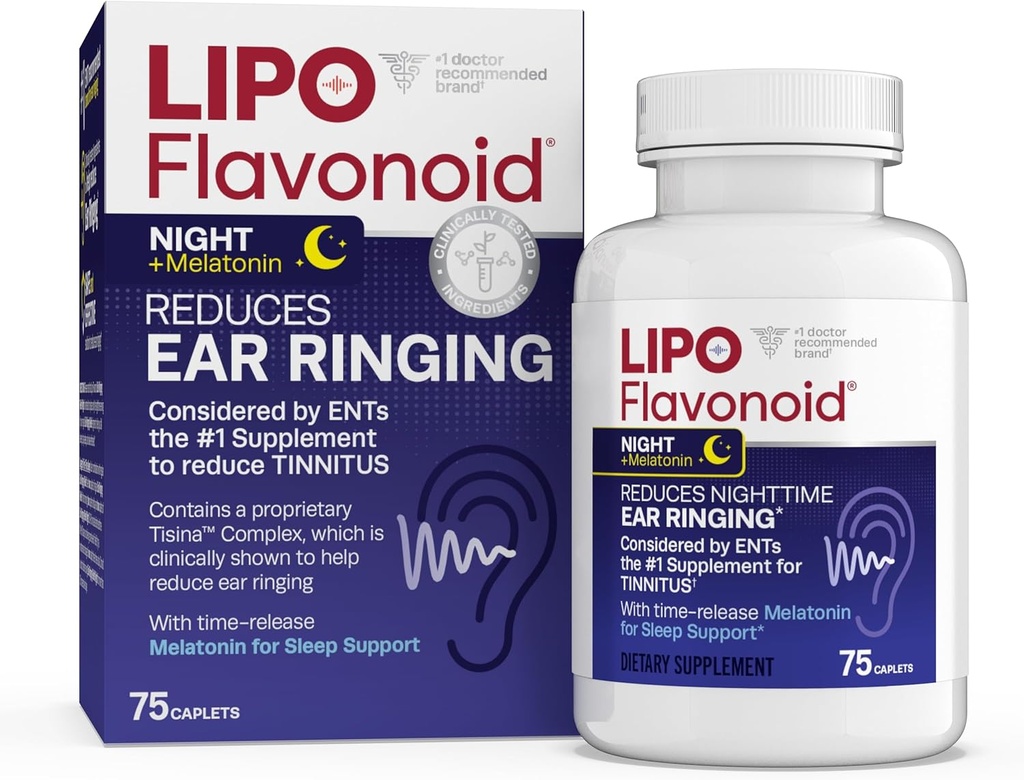 Lipo-Flavonoid Nighttime PM for Tinnitus Relief - 与Melatonin, Bioflavonoids, & Vitamin C - 响起在耳朵,耳朵健康,和放松 - 与 Lipo-Flavonoid Plus一起使用 - 75卡普尔