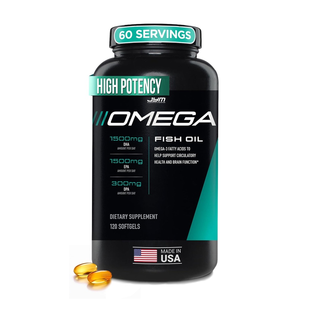 JYM 补充科学 Omega JYM 鱼油 2800mg, 高概率 Omega 3, EPA, DHA, DA 大脑、心脏和联合支持 120 软宝石
