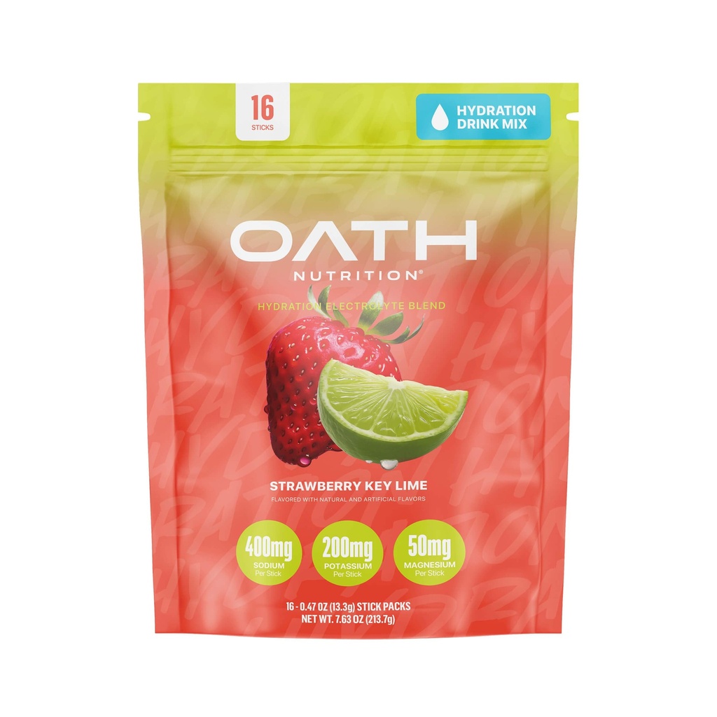 Oath 营养 水解 电解 火药 快速水解和肌肉支持 完全电解 混合剂 16 单服务包 草莓 钥匙 莱姆