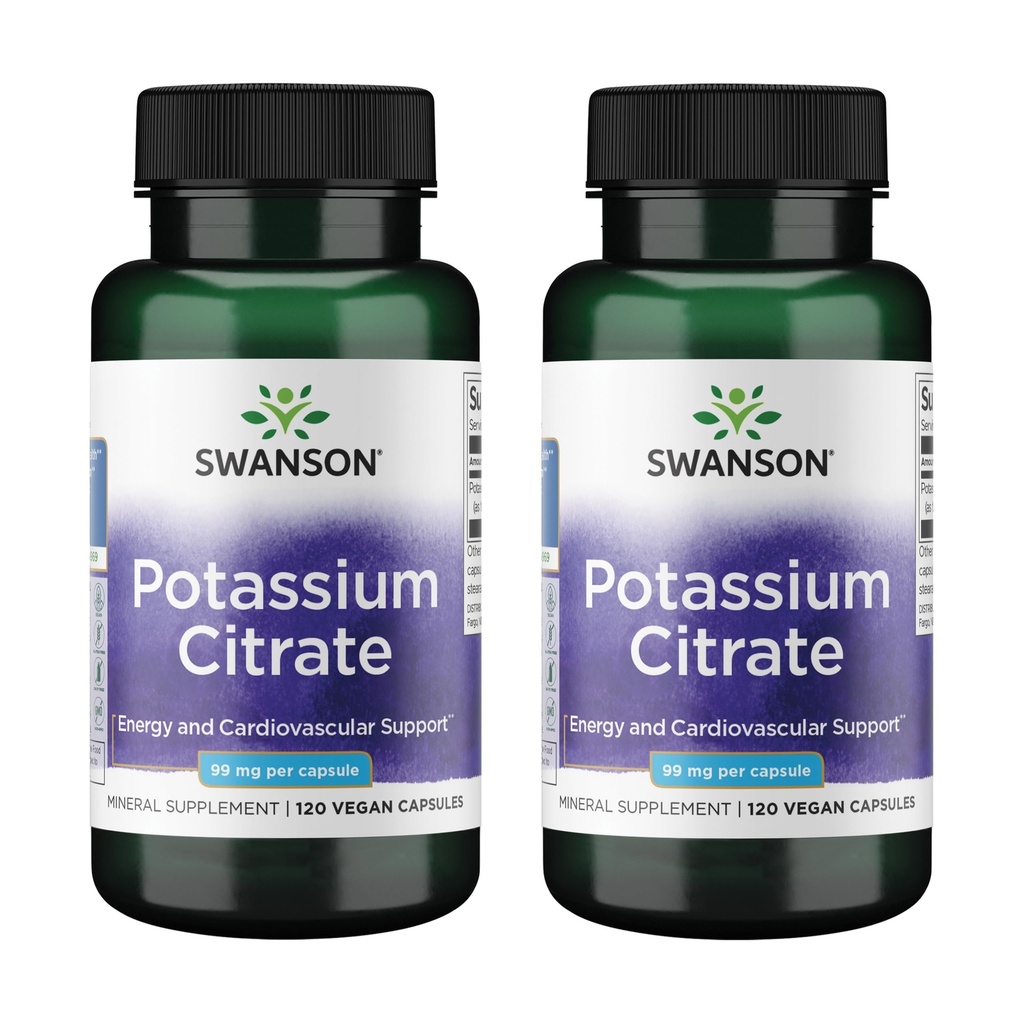 Swanson Potassium Citrate - 矿物补充促进心脏健康和能源支持 - 具有天然成份的Aids Optimal Nerve & Kidney功能 - (120卡普尔,每包99毫克)