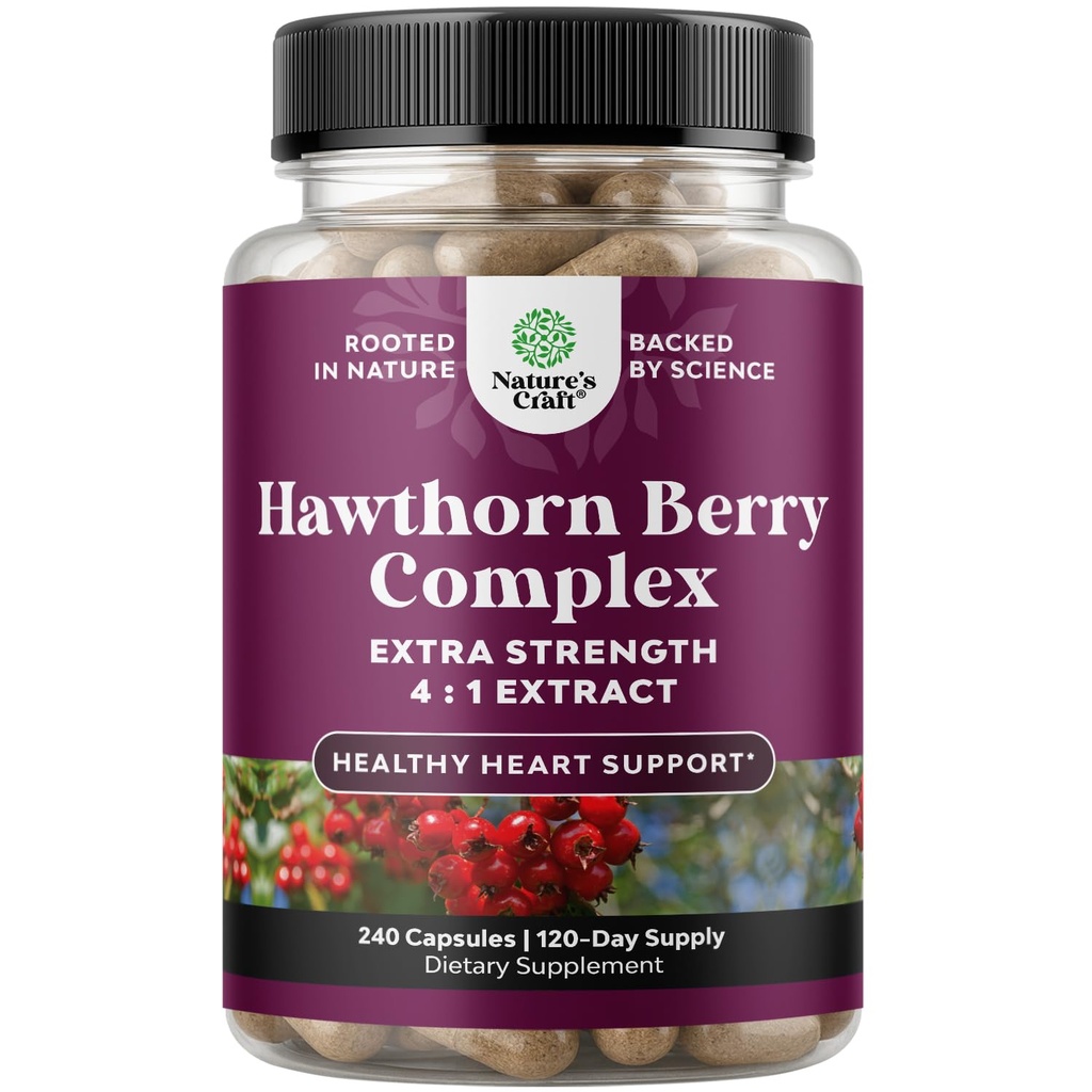 Hawthorn Berry Capsules - 纯抗氧化剂 Hawthorn Berry 配有 Leaf & Flower 摘录 4:1 健康心与文摘 - 男女能源支持 - 240 计数包