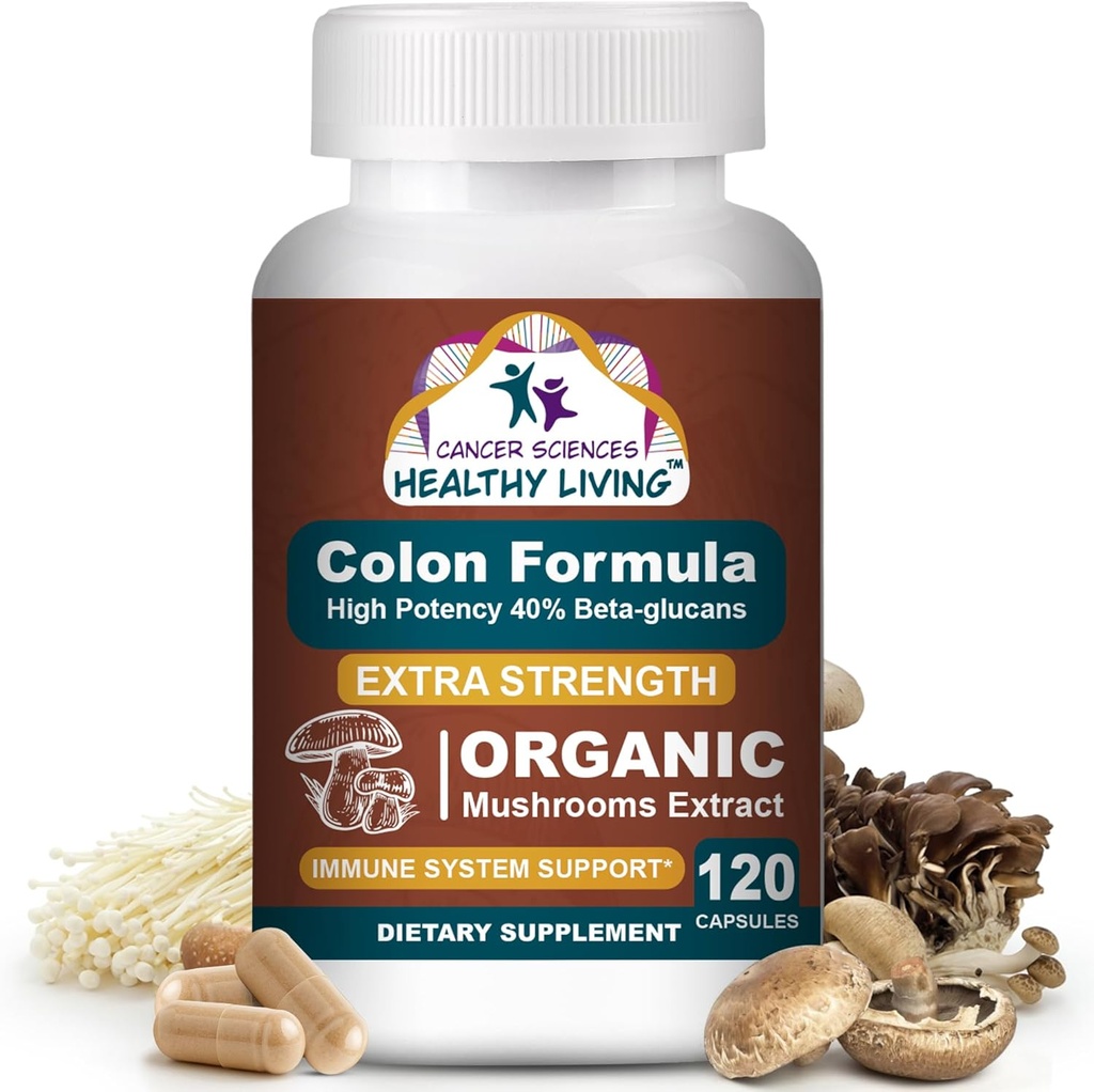 癌症科学 Colon Wellness 补充材料,USDA认证有机蘑菇提取剂,超强1500毫克,高概率40% Beta-Glucans, Imune, Gut & Digestive, Colon Cleanse & Detox, 120 Caps