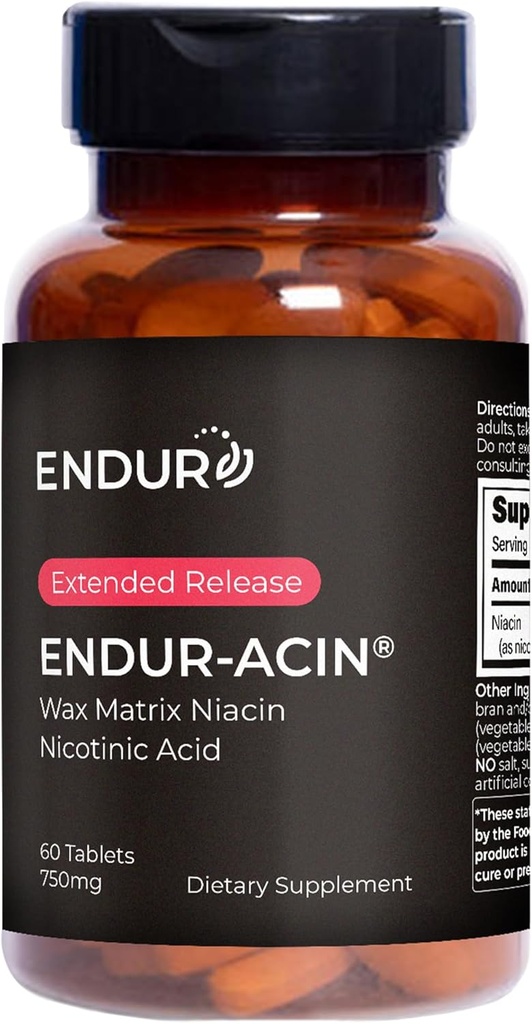 耐力产品 ENDUR-ACIN,优化吸收的扩展释放 Niacin & Flush Free Niacin,维生素B3 Premium Vitamin B3 Niacin 补充品,750mg,60片