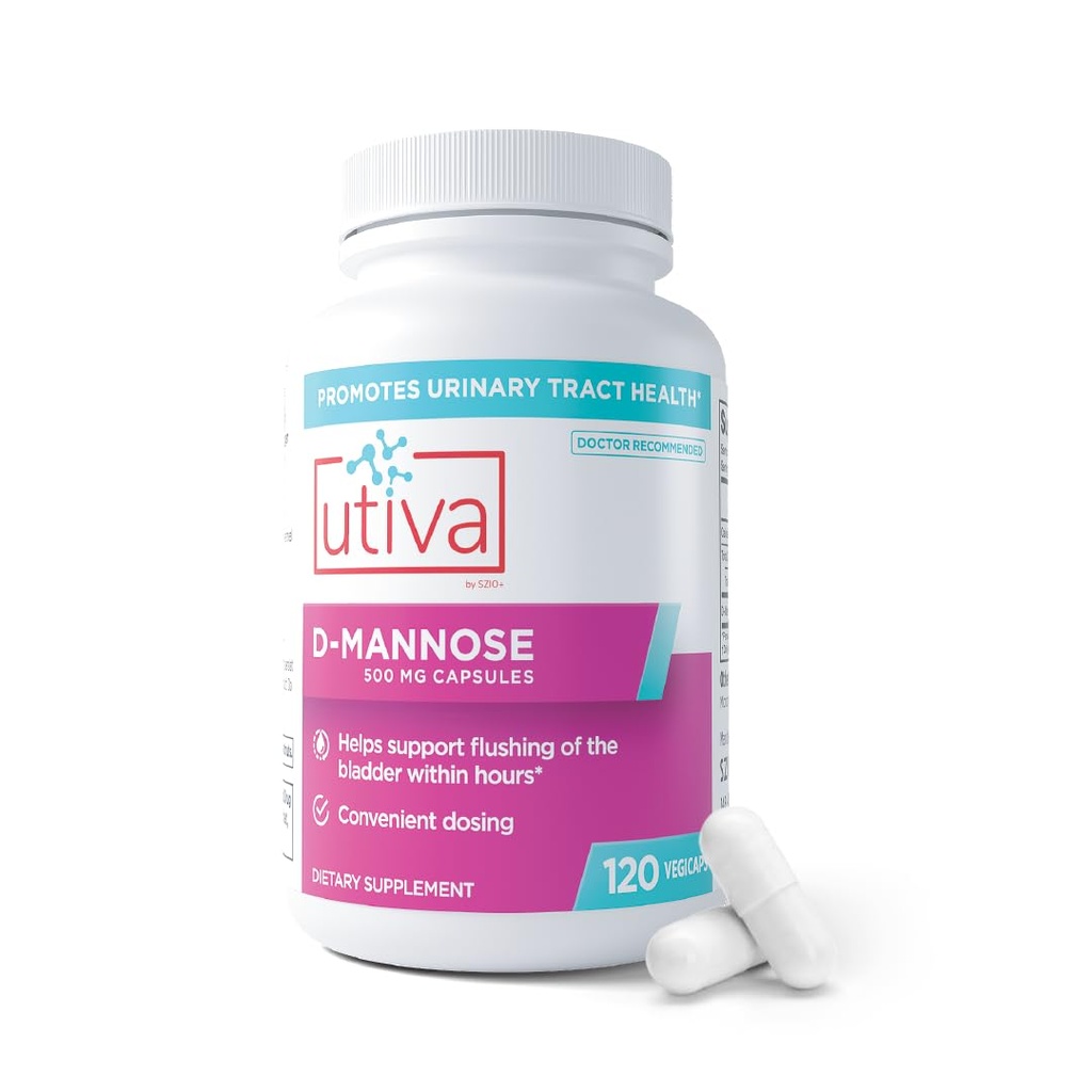 Szio+ Utiva D-Mannose 500mg Capsules – 自然Flush The Bladder 和 Urinary Tracts – UTI 避免 – DMannose 女性补充 – 支持尿道tract感染治疗,120 Capsules
