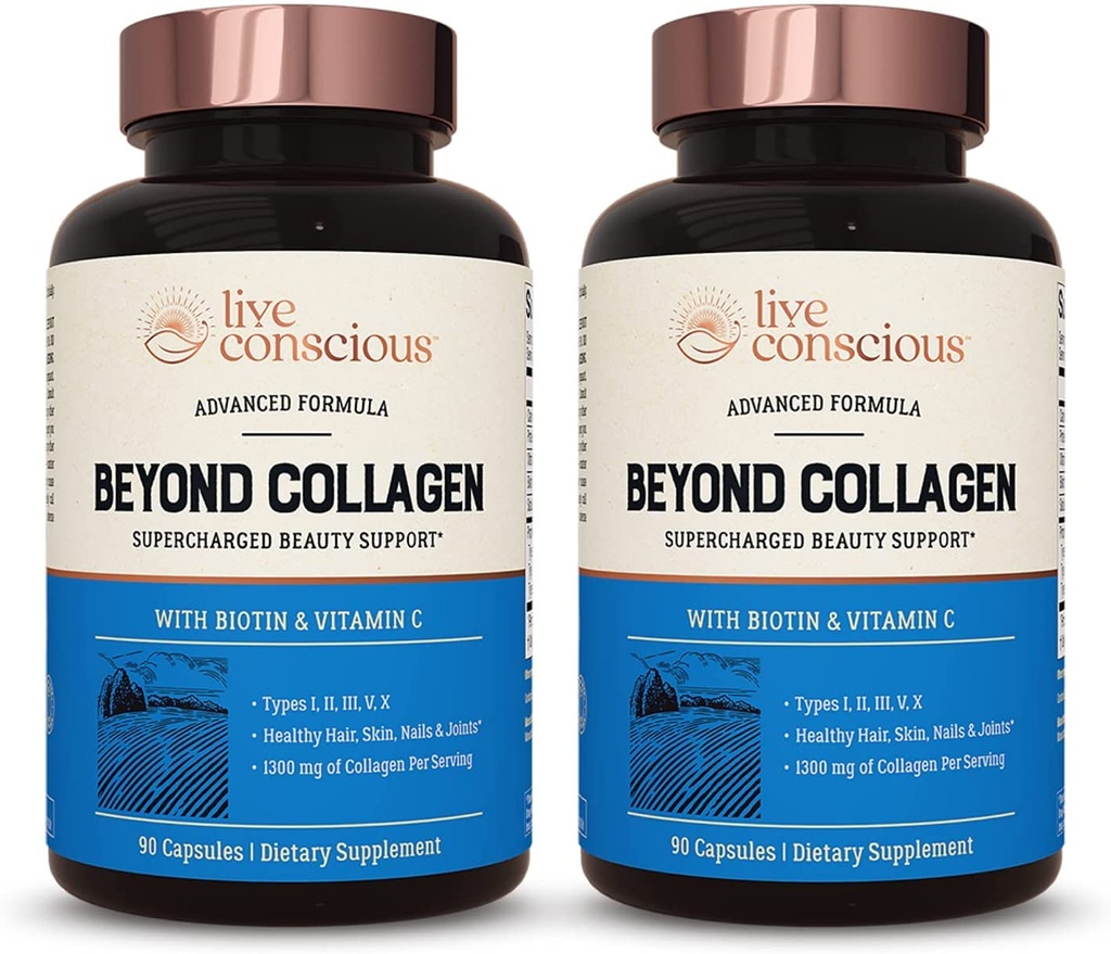 Live Agency Beyond Collagen 多科拉根 Capsules - 类型 I, II, III, V & X 与 Biotin & Vitamin C 混合用于头发,皮肤, Nails 90 Capsules (2-Pack)