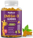 NuBest Omega 3 Gummys for Kids and Teens with Flaxseed Oil QQ支持大脑生长,精神清晰,焦点和眼部健康 QQ没有添加糖 橙色Flavor QQ60 Premium Vegan Gummys 1个月供应 QQ.
