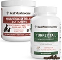 真正的蘑菇 土耳其人类的尾巴(90cm) & Mushroom Pet Relax Chews(60 Chews) - Bundle for 豁免和放松 - Vegan, Non-GMO, Gluten-Free, Grain-Free Mushroom Except Suppless