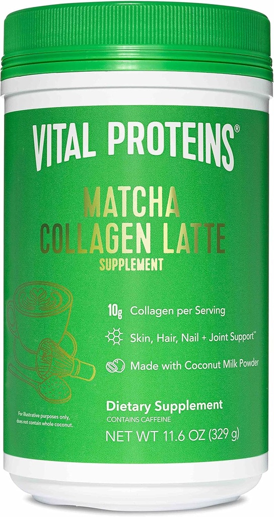 重要蛋白质 Matcha Lattes, Matcha Green Tea Collagen Latte Powder, L-Theannine & Cafeine & MCTs - 支持健康发型,皮肤,钉子 - 原型