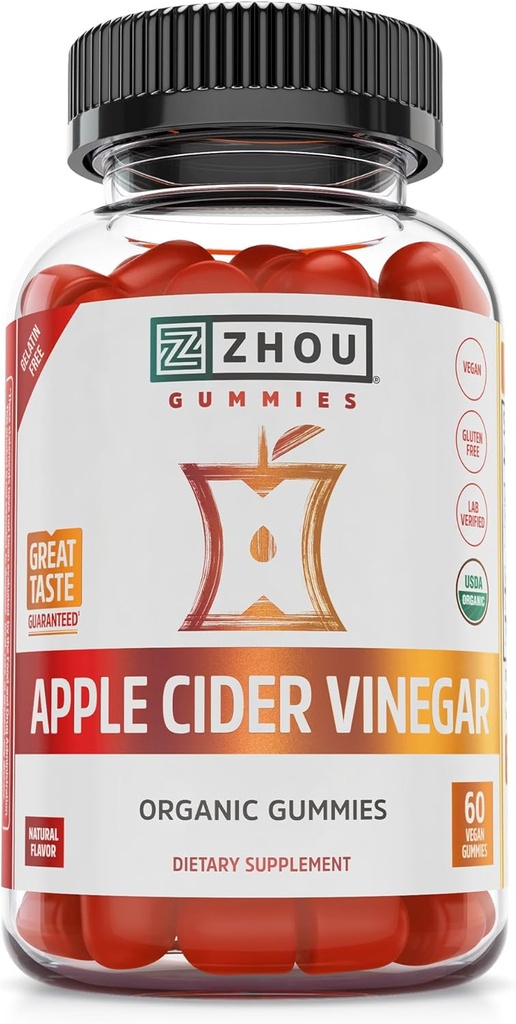 周苹果苹果酒 葡萄酒 Gummys - ACV 男女用长莓酒 Gummys, 美味的甘蔗糖 Raw Cane Sugar, USDA Official - 60 Vegen Gummys