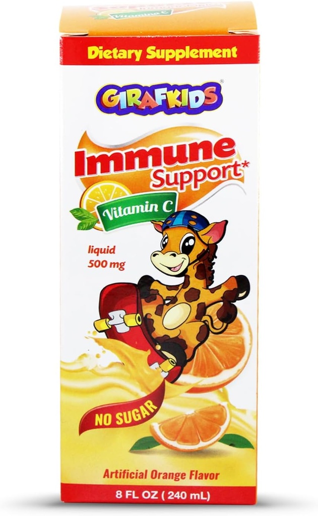 GirafKids Liquid Vitamin C for Kids Ages 4+ + + + 8 Fl Oz, 500mg → 安全无糖配方, Premium Infedions → 美味橙色Flavor + imune 支持和能源靴